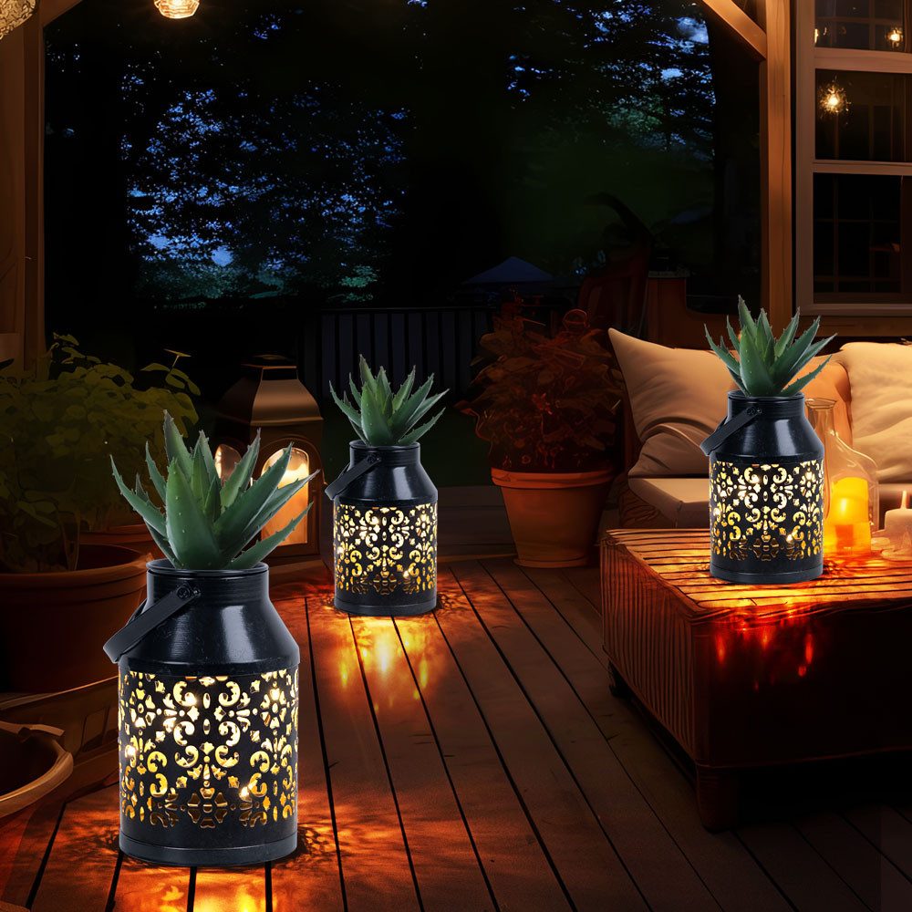 etc-shop LED Solarleuchte, LED-Leuchtmittel fest verbaut, Solarlampen für Außen Balkon Muster Gartendeko 3er Set