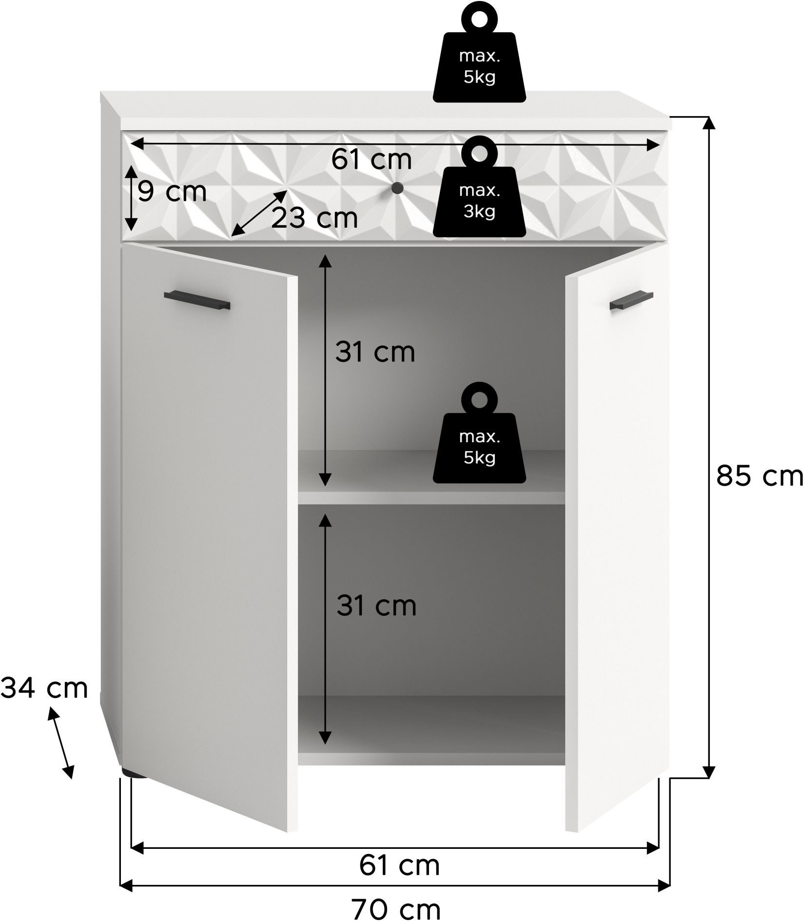xonox.home Badkommode, Weiß Melamin 60x54x37 cm