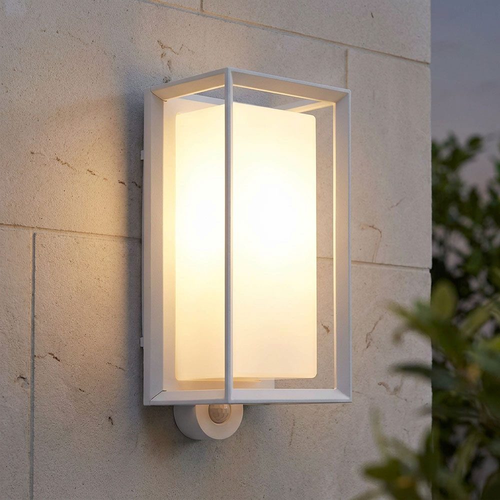 GLOBO LIGHTING Außen-Wandleuchte, Leuchtmittel nicht inklusive, Wandleuchte Außenlampe Bewegungsmelder weiß Aluminium E27 H 28 cm