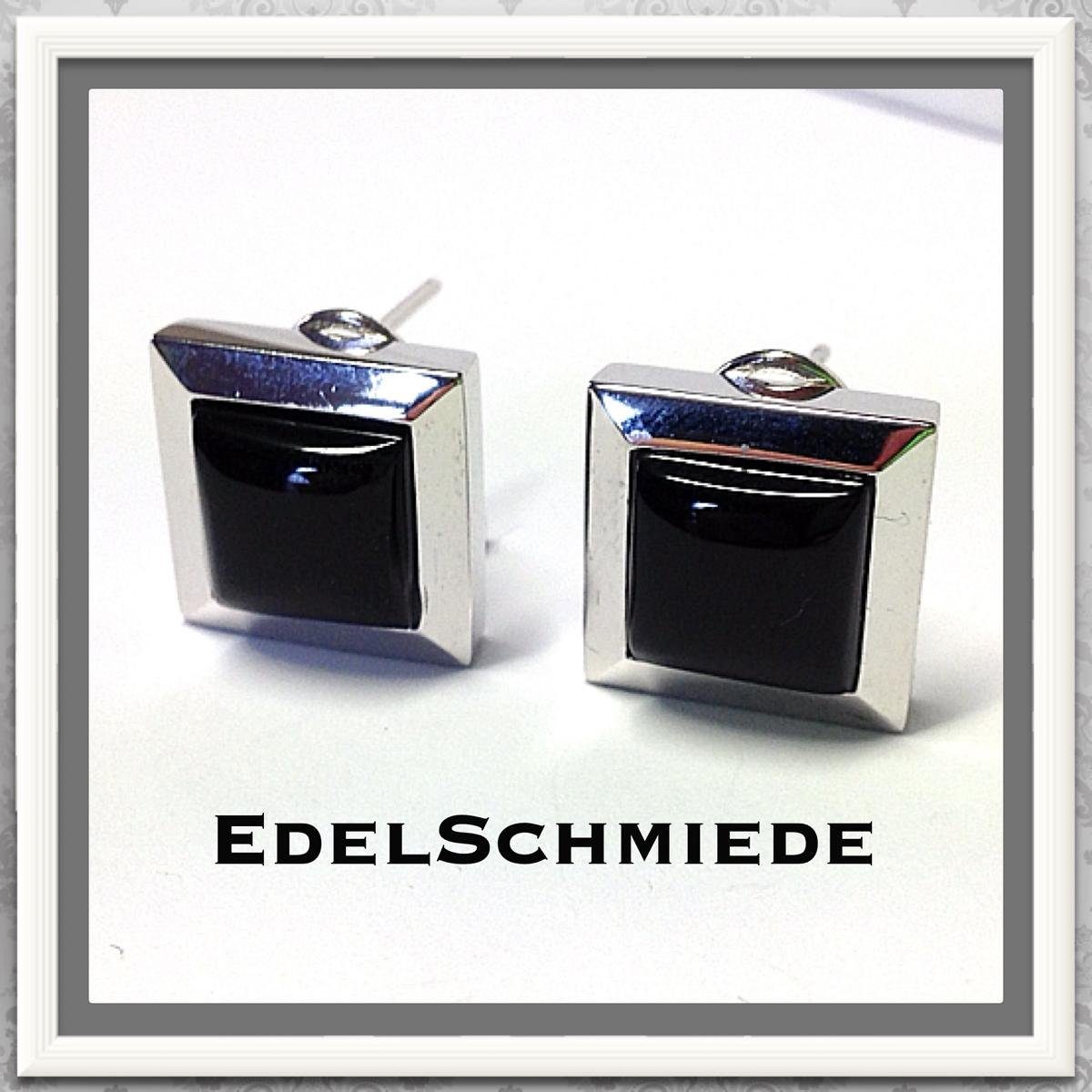 Edelschmiede925 Ohrstecker-Set Edelschmiede925 Steckclips in 925 rhod Silber mit Onyx - Quadrat -