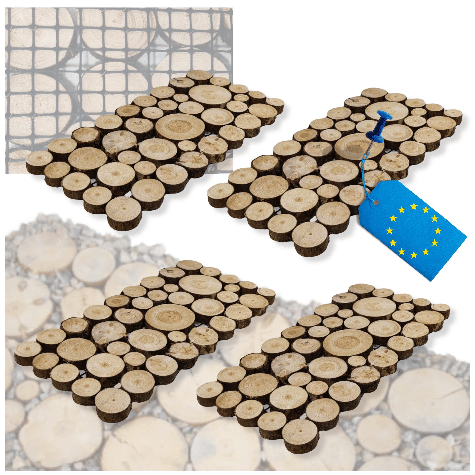 Modo24 Gartensteg Gartenweg aus Holz, Gehweg Holzweg Trittplatten Holzscheiben-Weg, 4-St., Gartenplatten Bodenplatten Holzpfad Gartenweg Nachhaltig FSC Holz