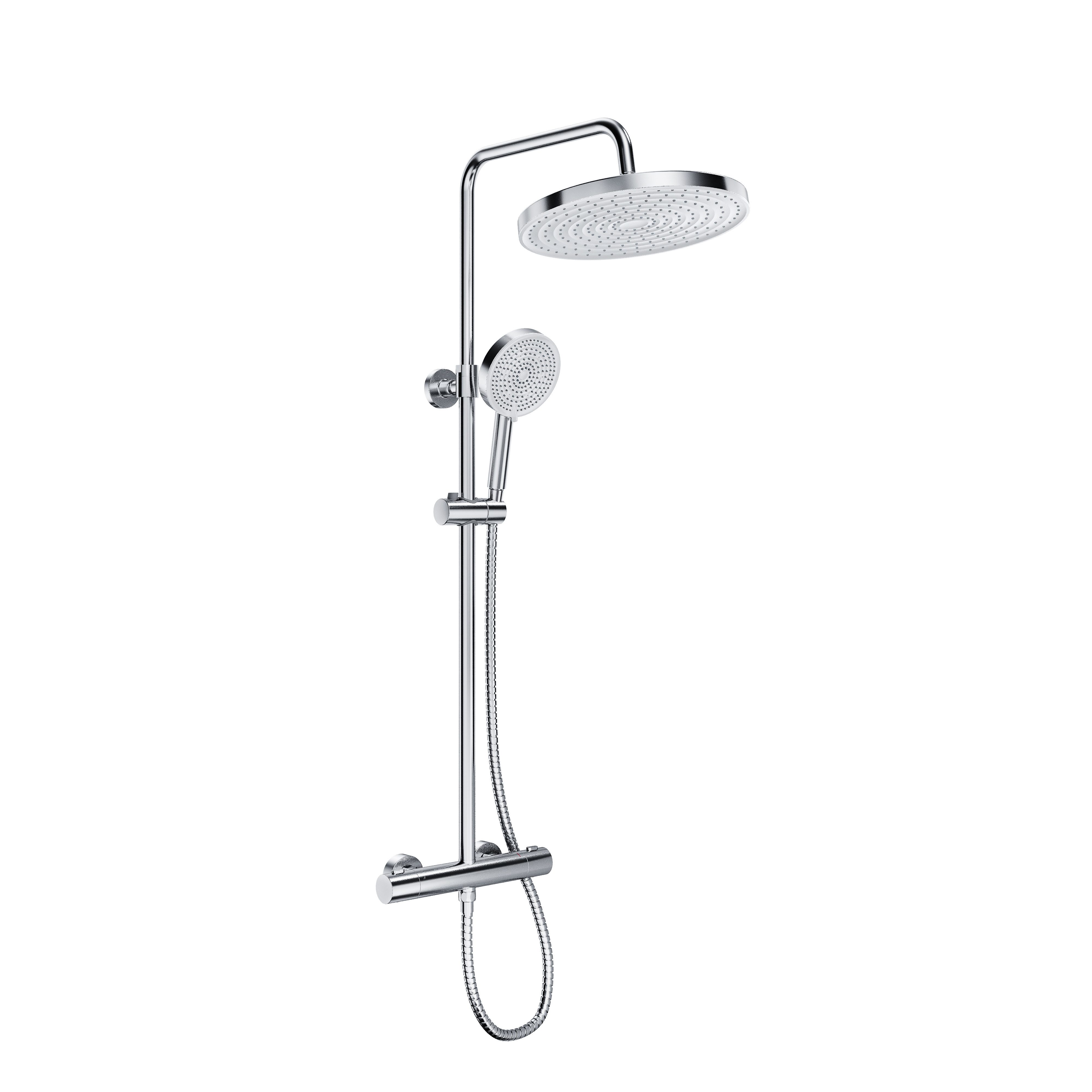 HOROW Brausegarnitur Duschsystem ohne Armatur, Regendusche Set Chrom mit Messing Ventilkern, 5 Strahlart(en), Regendusche Set, mit 5 Strahlarten Handbrause, 5 Modi Duschkopf, Höhenverstellbar, Wassersparend Duschset