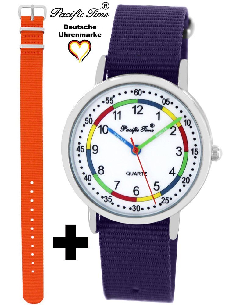 Pacific Time Quarzuhr Set Kinder Armbanduhr First Lernuhr Wechselarmband, Mix und Match Design - Gratis Versand orange und violett