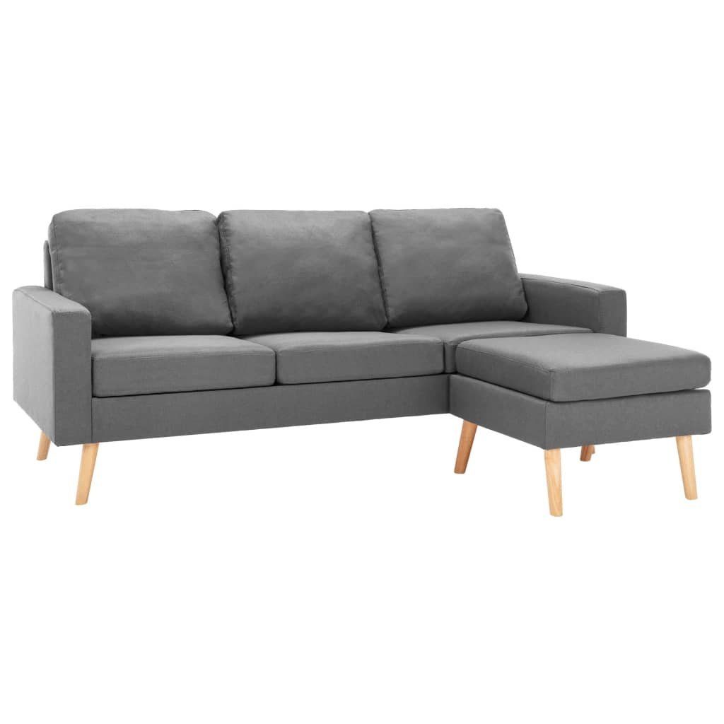 vidaXL Sofa 3-Sitzer-Sofa mit Hocker Hellgrau Stoff