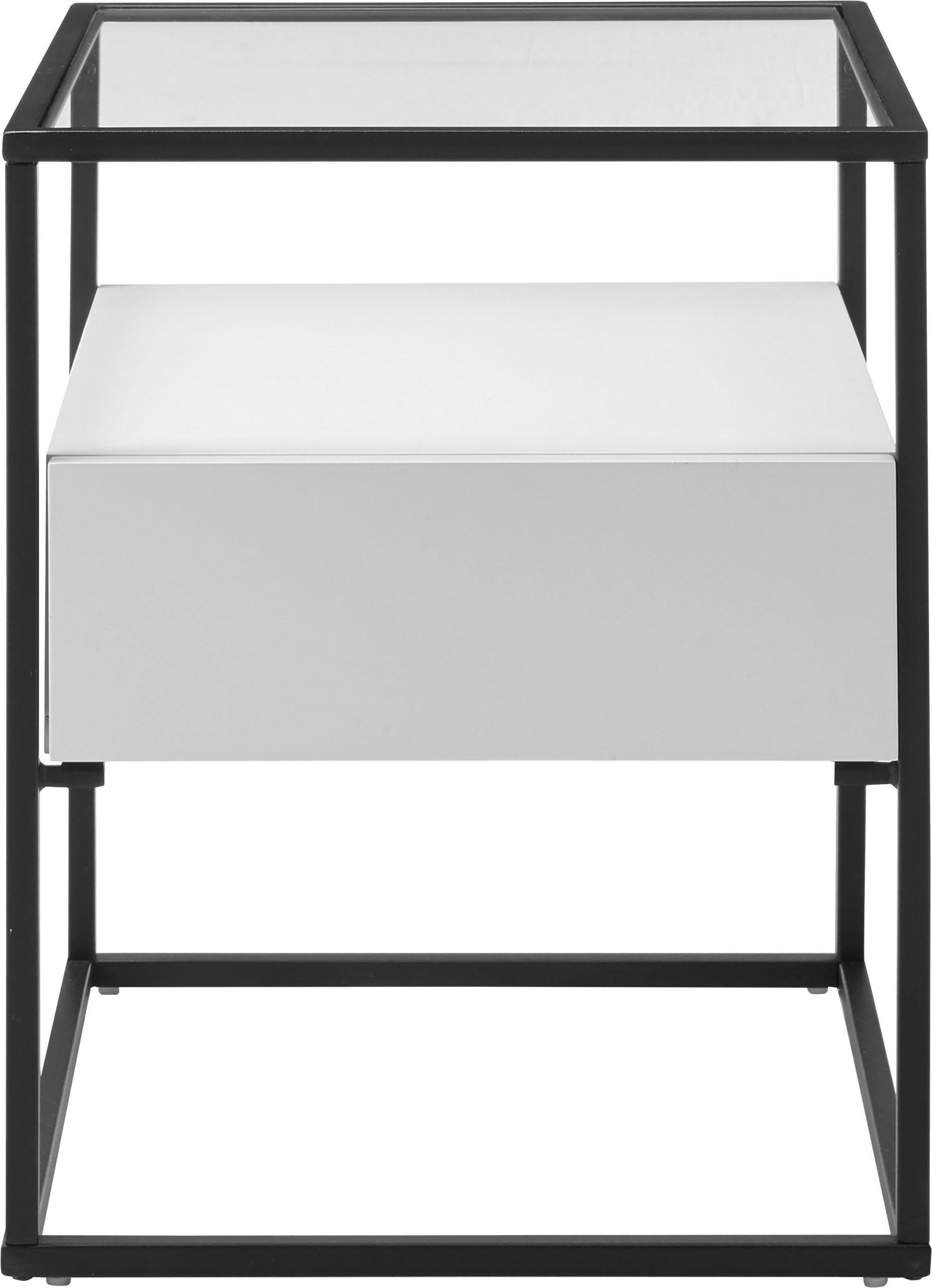 MCA furniture Beistelltisch Evora, Glastop mit Schublade push to open Weiß