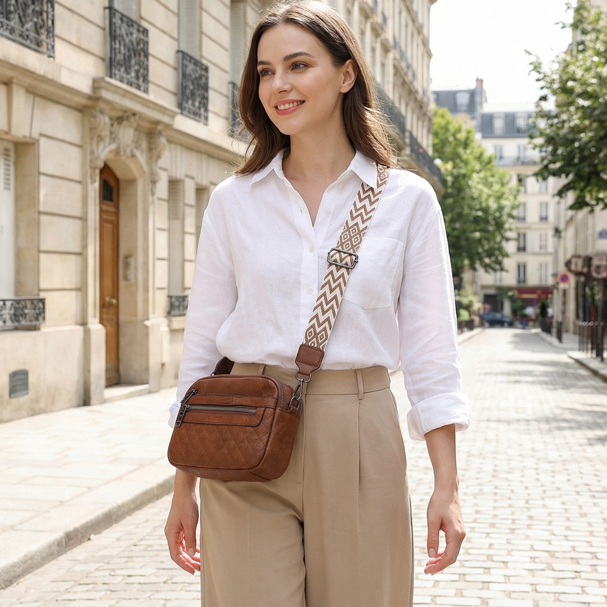 TANTOMI Schultertasche Umhängetaschen Damen, Crossbody Bag mit mehreren Fächern (Damen Handtasche mit Weich Breiter Gurt), Design mit mehreren Reißverschlüssen – Bild 3 von 5