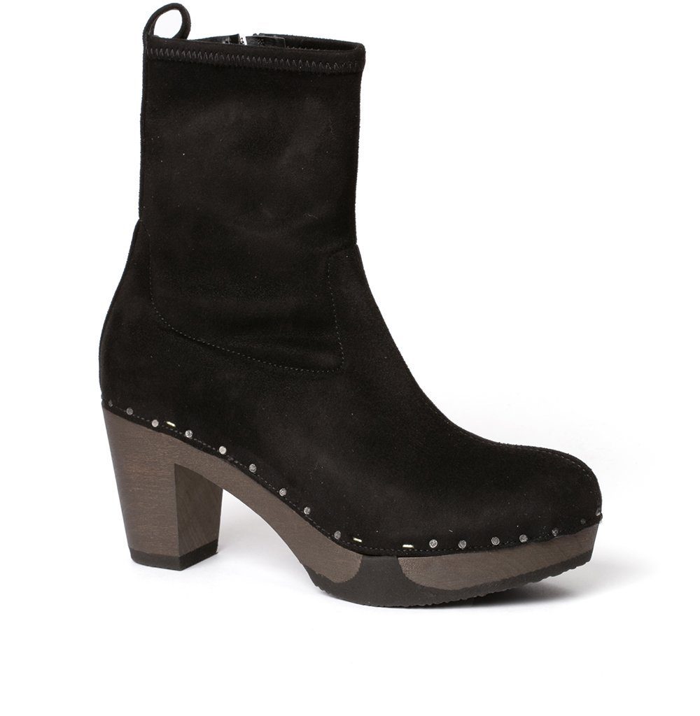 Softclox FABIA vegan Velourseffekt schwarz (dunkel), Winter, Holz, Clogs, Damen Stiefelette