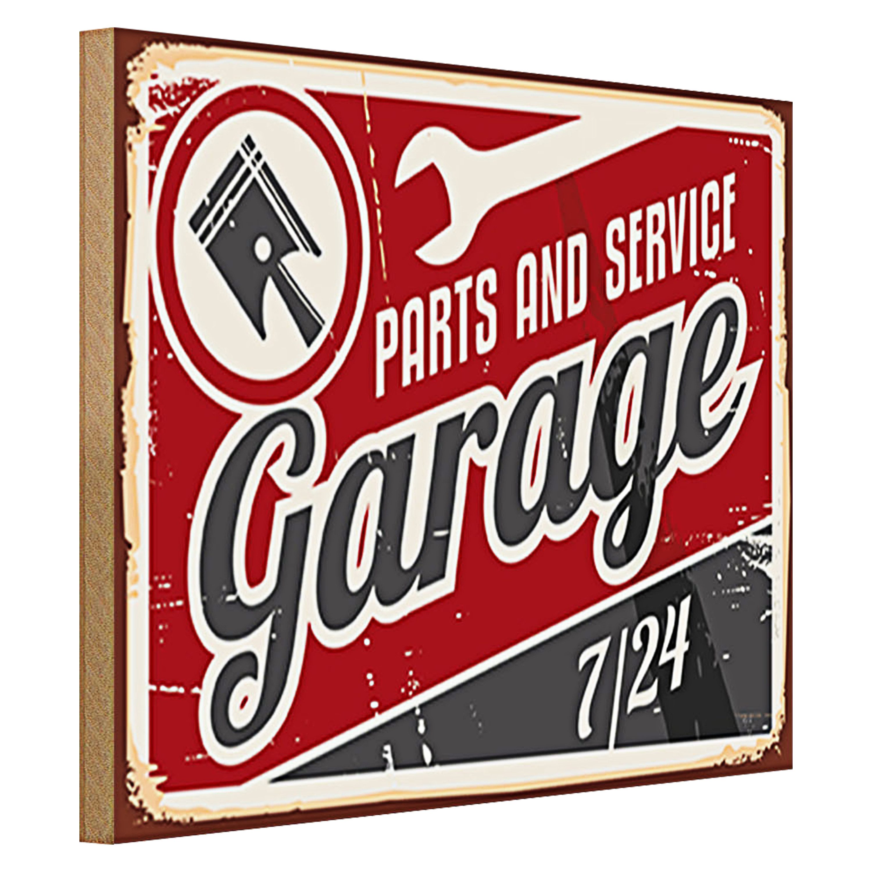 Roomando Holzbild Retro 40x30cm Garage parts service Auto Teile