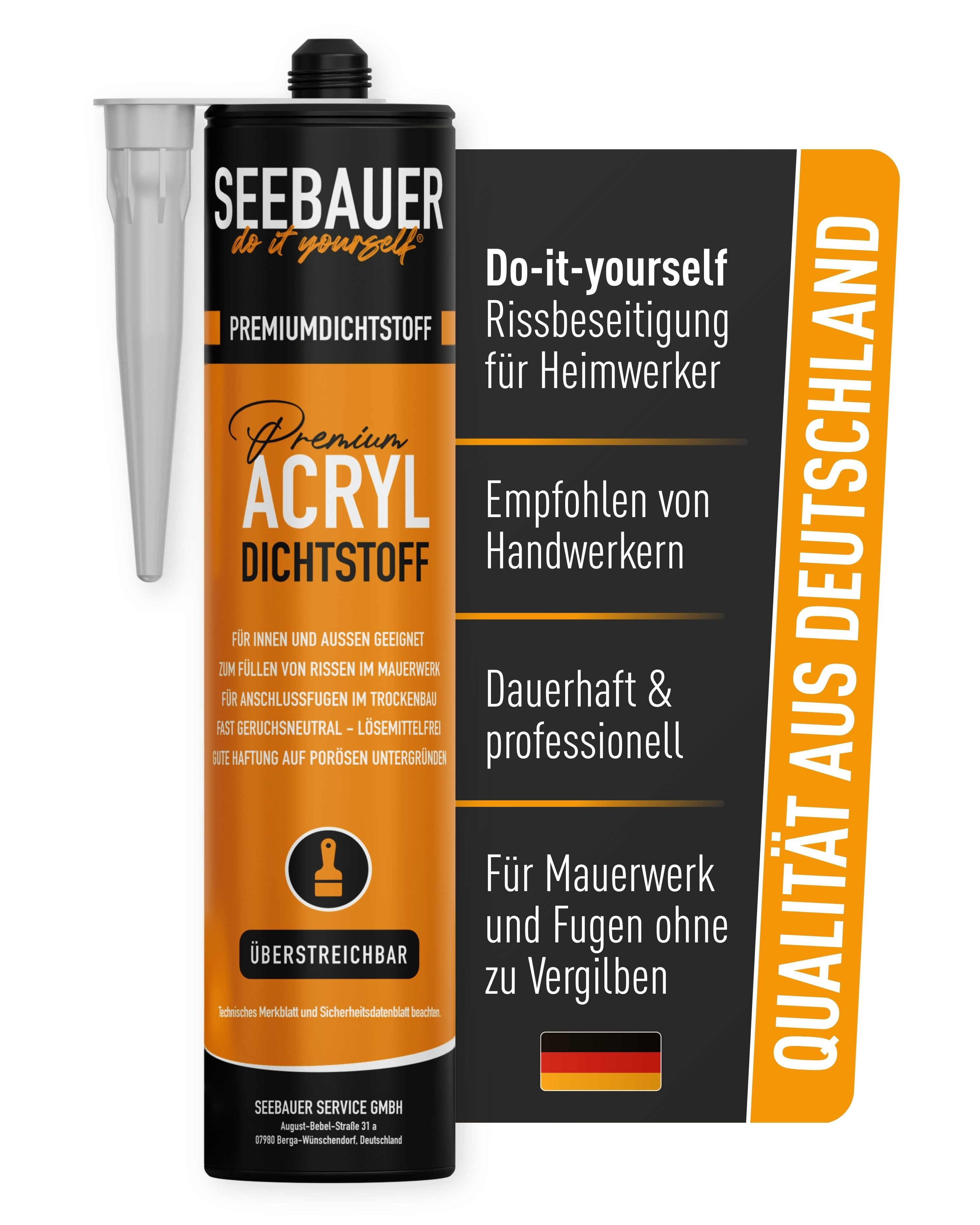 SEEBAUER diy Dichtstoff Premium-Acryl-Dichtstoff, Acryldichtstoff, Gebrauchsfertig, (1-tlg), Hoher Weißgrad, Sehr elastisch, Überstreichbar