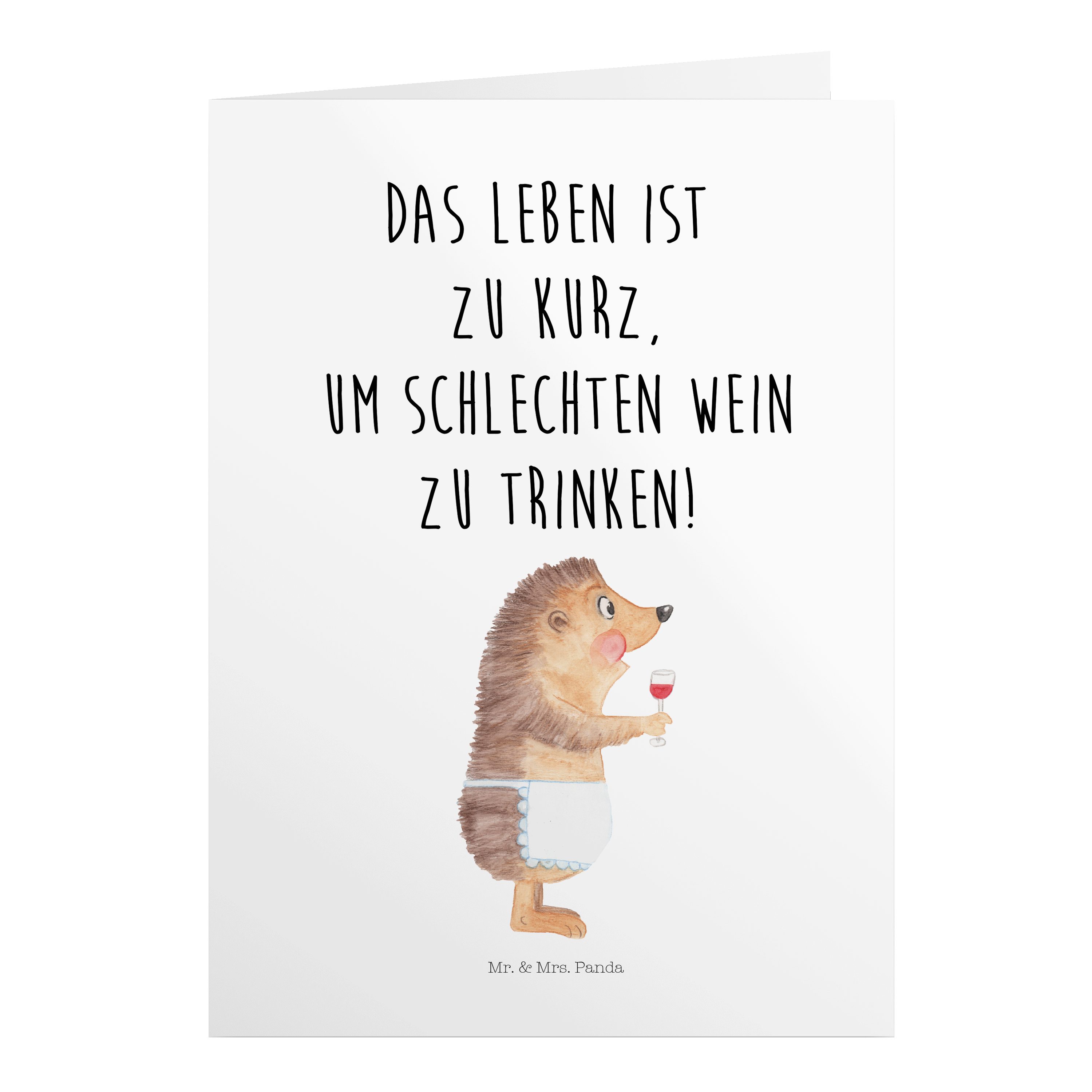 Mr. & Mrs. Panda Grußkarte »Igel mit Wein Weiß Geburtstagskarte