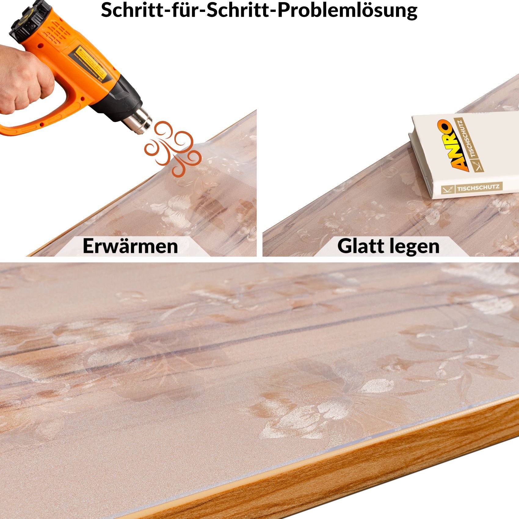 ANRO Tischdecke FLOKY Rose mattiert einseitig 1,5mm Tisch Schutzfolie Geruchsneutral (Rolle 1-tlg, eine Folie), Pflegeleicht 90x100cm Prägung mit Motiv Weiß – Bild 4 von 5
