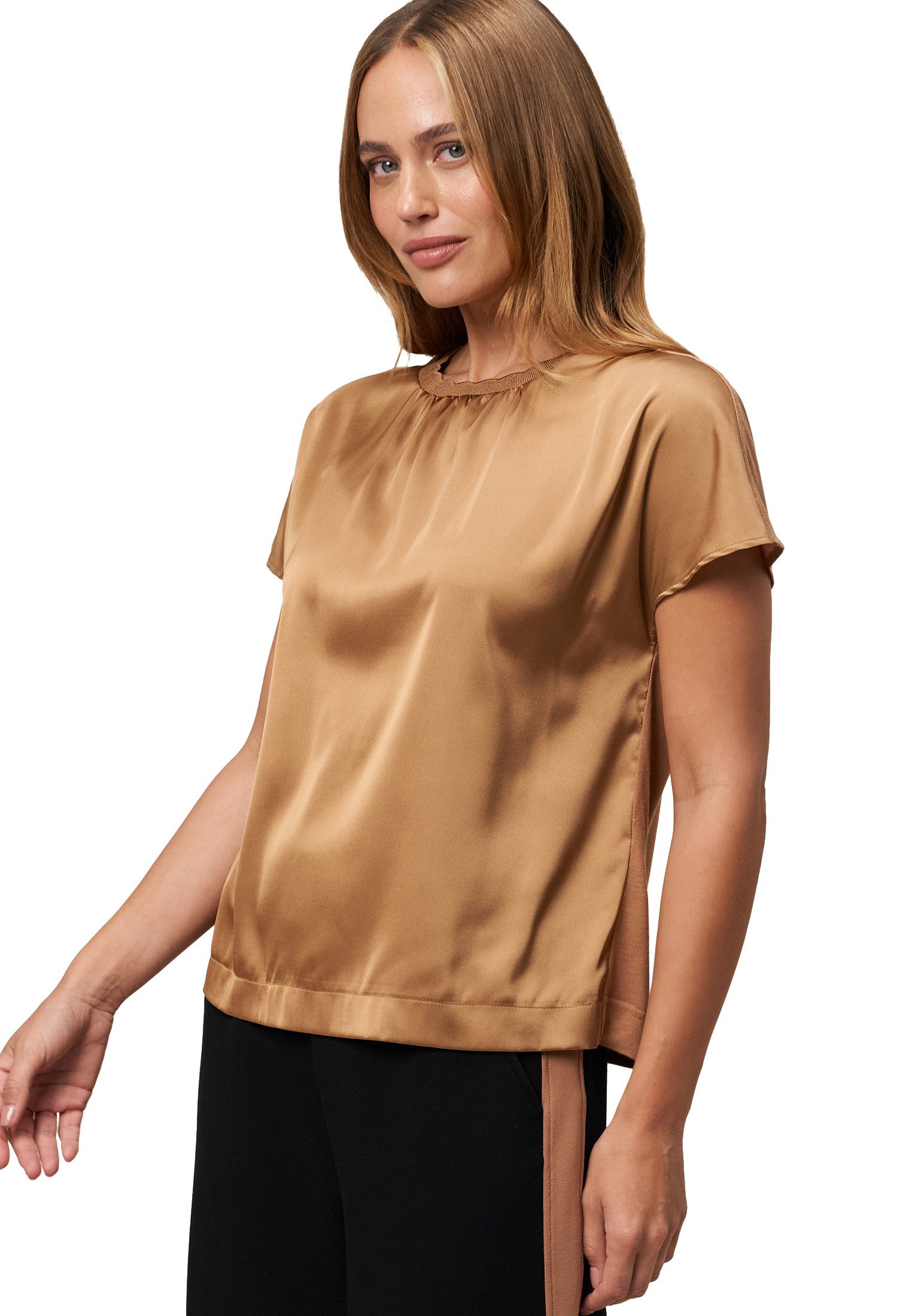 Zero Kurzarmshirt Damen Satinshirt mit Wellensaum (1-tlg) drapiert /gerafft günstig online kaufen