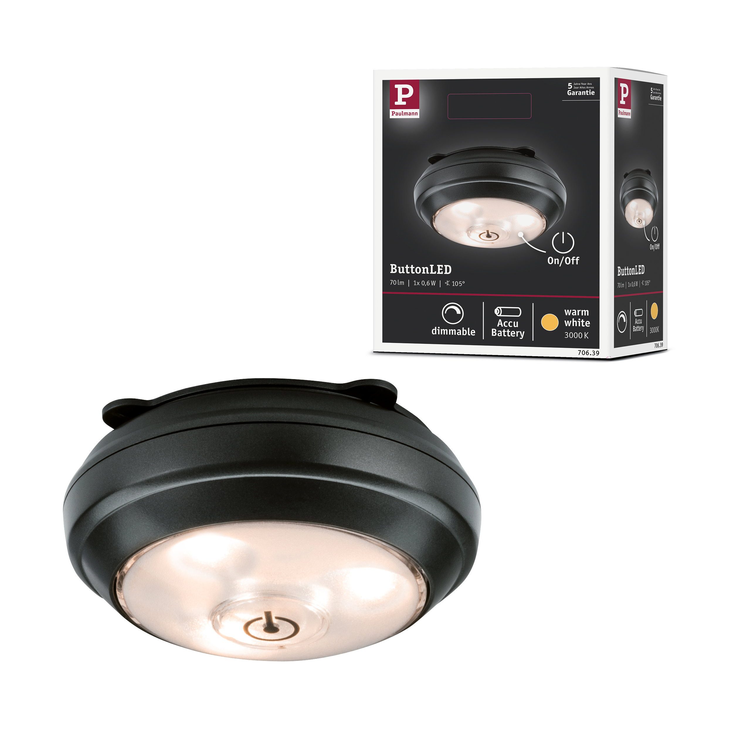 Paulmann LED Wandleuchte LED Schrankleuchte Batterie ButtonLED inkl. Schalter 88 mm 70lm 3000K