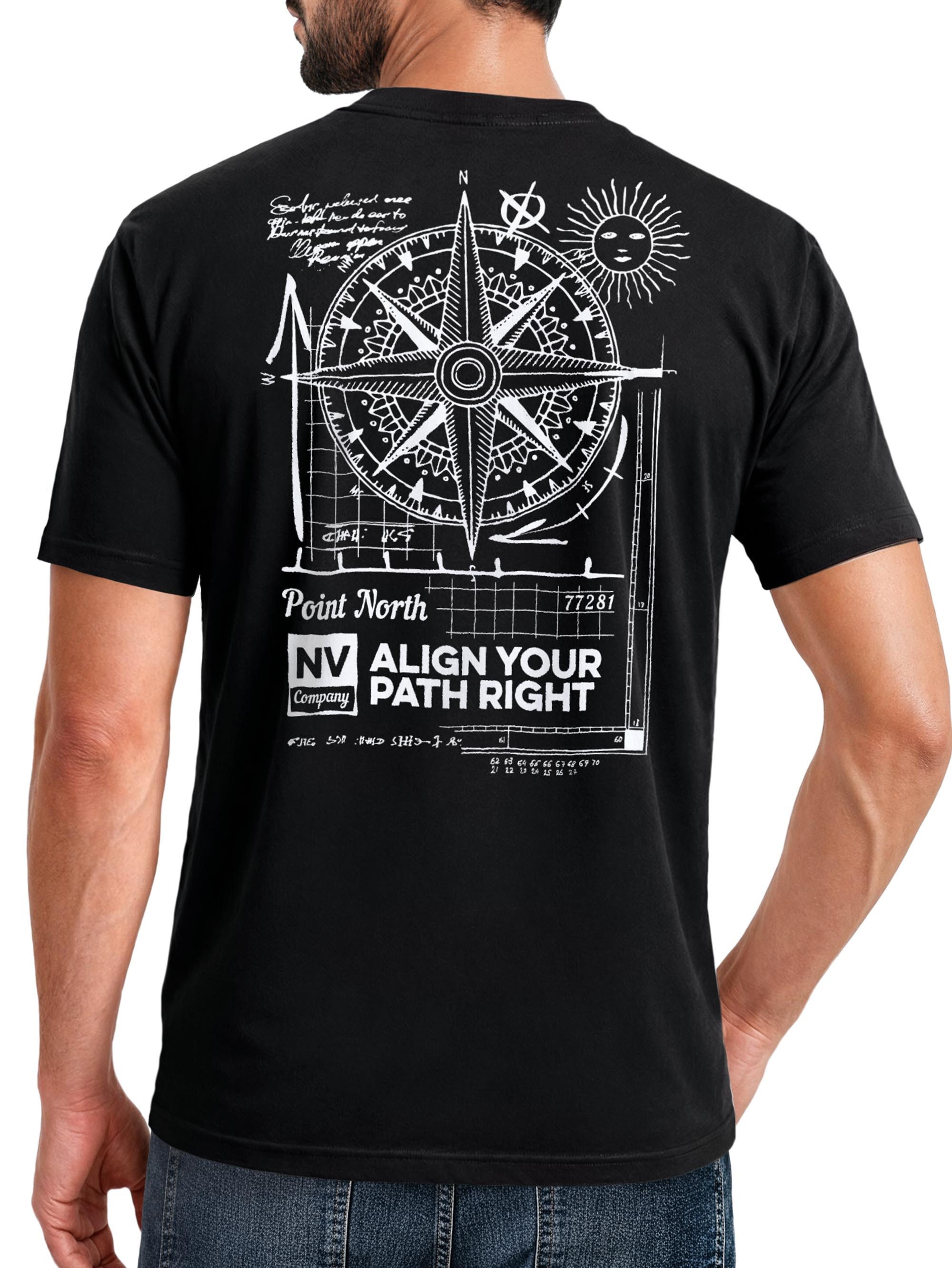 Neverless Print-Shirt Herren T-Shirt Backprint Maritim Kompass Segeln Sommer Fashion mit Print