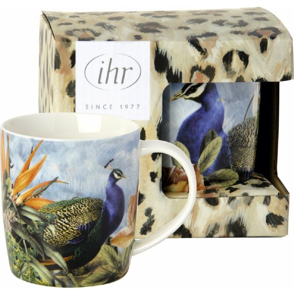 Ihr Ideal Home Range GmbH Becher Blumen, Tieren, Planzen, Sommer, Frühling, Herbst, Winter Motiv, 1-tlg., Porzellanbecher IHR, PARADIESPFAU, Vogel, PFAUØ 8,5 x H 9 cm in Geschenkkartonage, Blumen, Pflanzen, Tiere, Tasse Kollektion, Geschenke