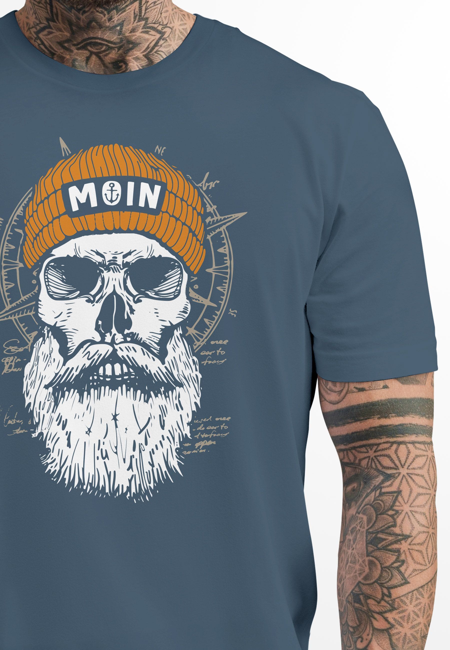 Neverless Print-Shirt Herren T-Shirt Printshirt Moin Skull Windrose Kompass günstig online kaufen