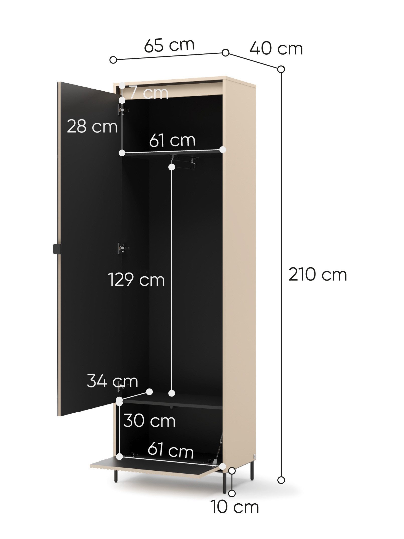 Compleo Garderoben-Set Kleiderschrank beige mit Spiegel und Kommode FLORE – Bild 5 von 5