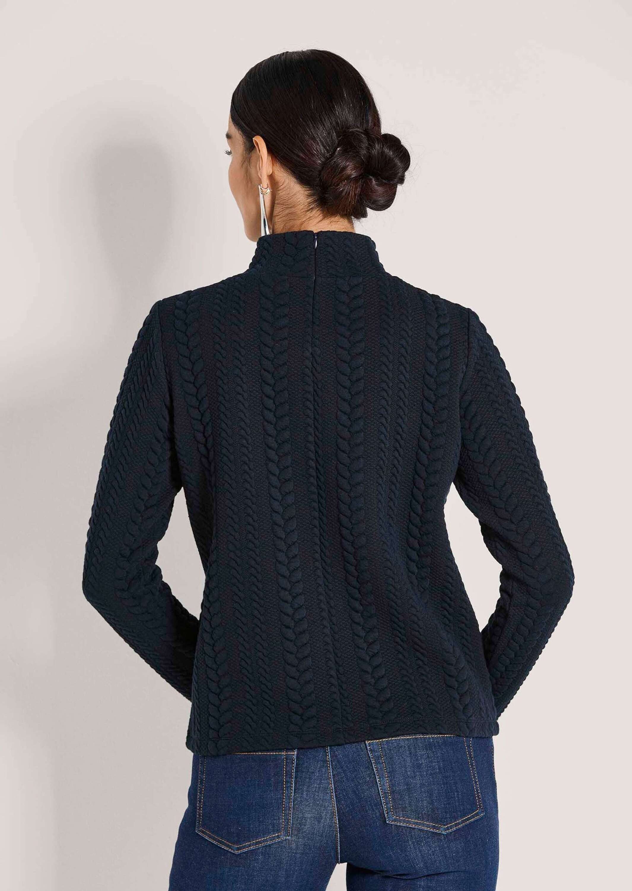 MADELEINE Langarmshirt Sweatshirt mit Zopfstruktur Kastige Silhouette mit Reißverschluss und Zopfstruktur