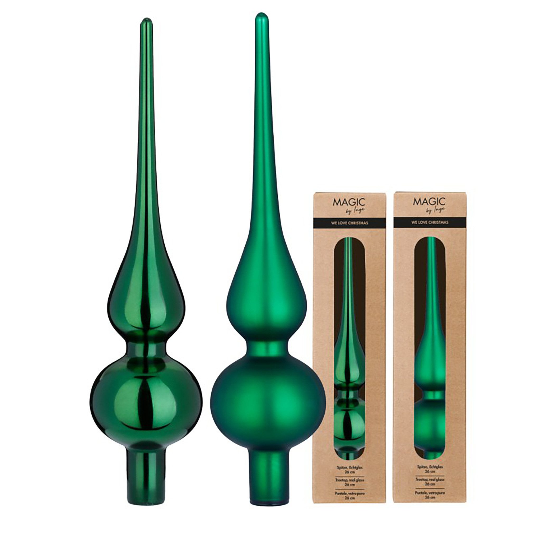 Holly & Jolly Christbaumspitze, Christbaumspitze Glas 26cm 1 Stück matt / glänzend sort. - Fir Green
