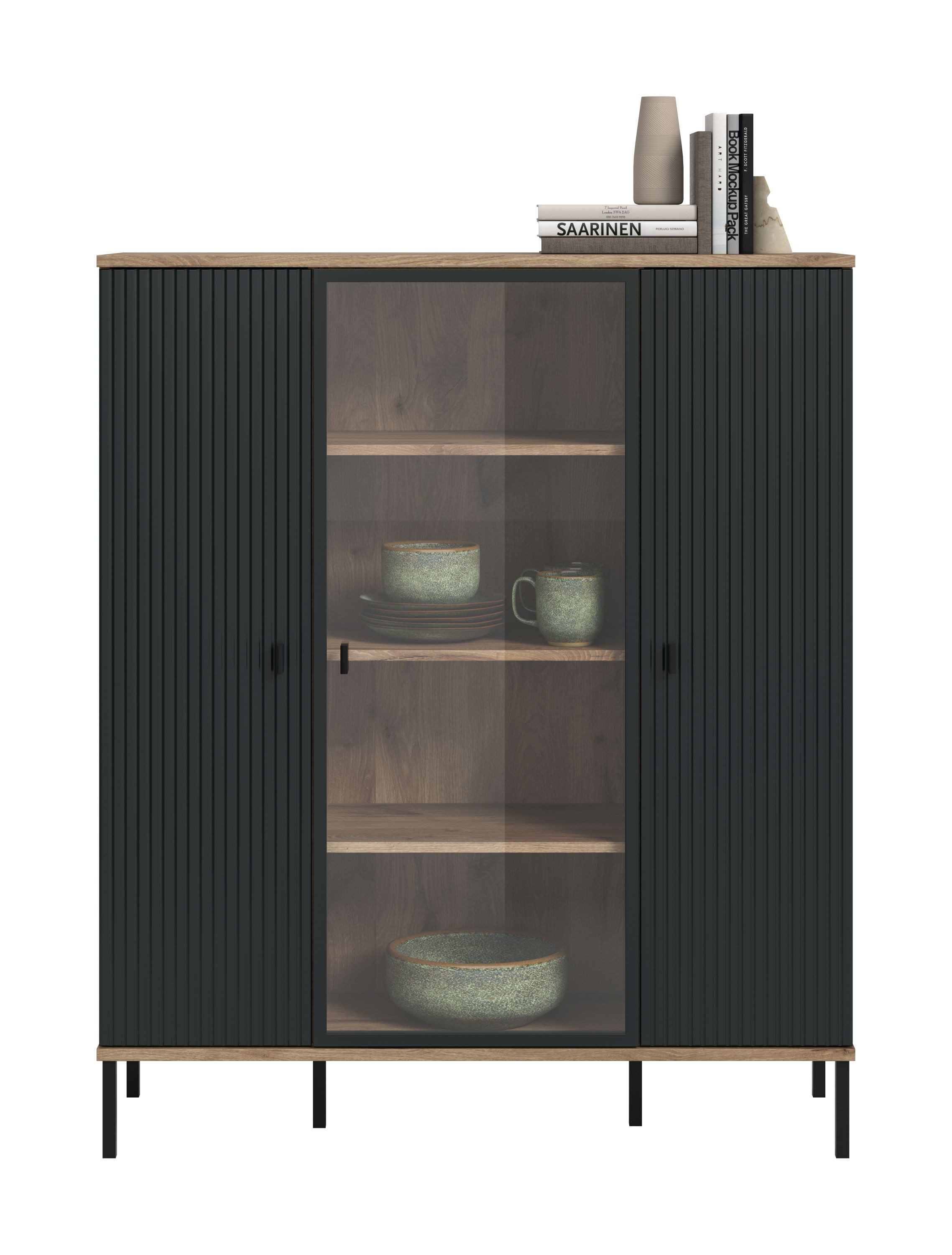 xonox.home Highboard, in Nox Oak Nachbildung/ schwarz tiefzieh B/H/T: 115x137x41 cm