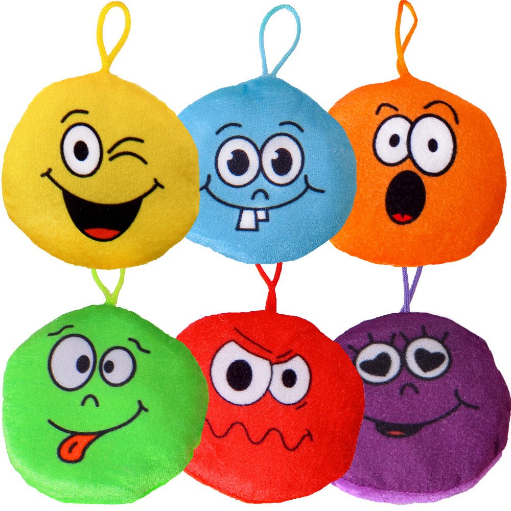 TE-Trend Kuscheltier 6 Stück Mini Kissen Anhänger Gesicht Smiley 10 cm (6-St., Smiley), verschiedene Motive und Farben