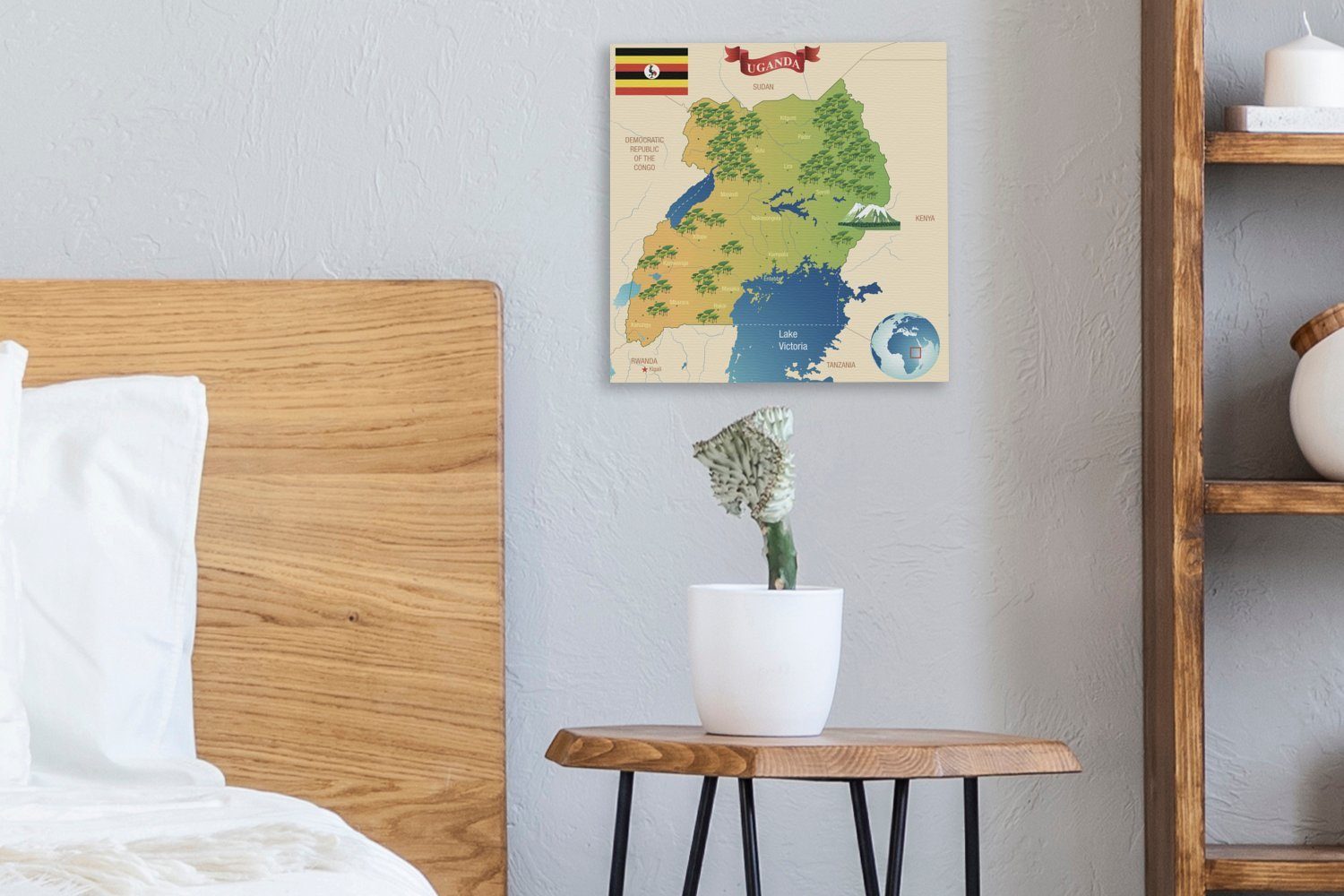 mit Leinwand Wohnzimmer von Illustration Zeichnungen, OneMillionCanvasses® St), Karte für Schlafzimmer einer Uganda Leinwandbild kleinen (1 auf Bilder