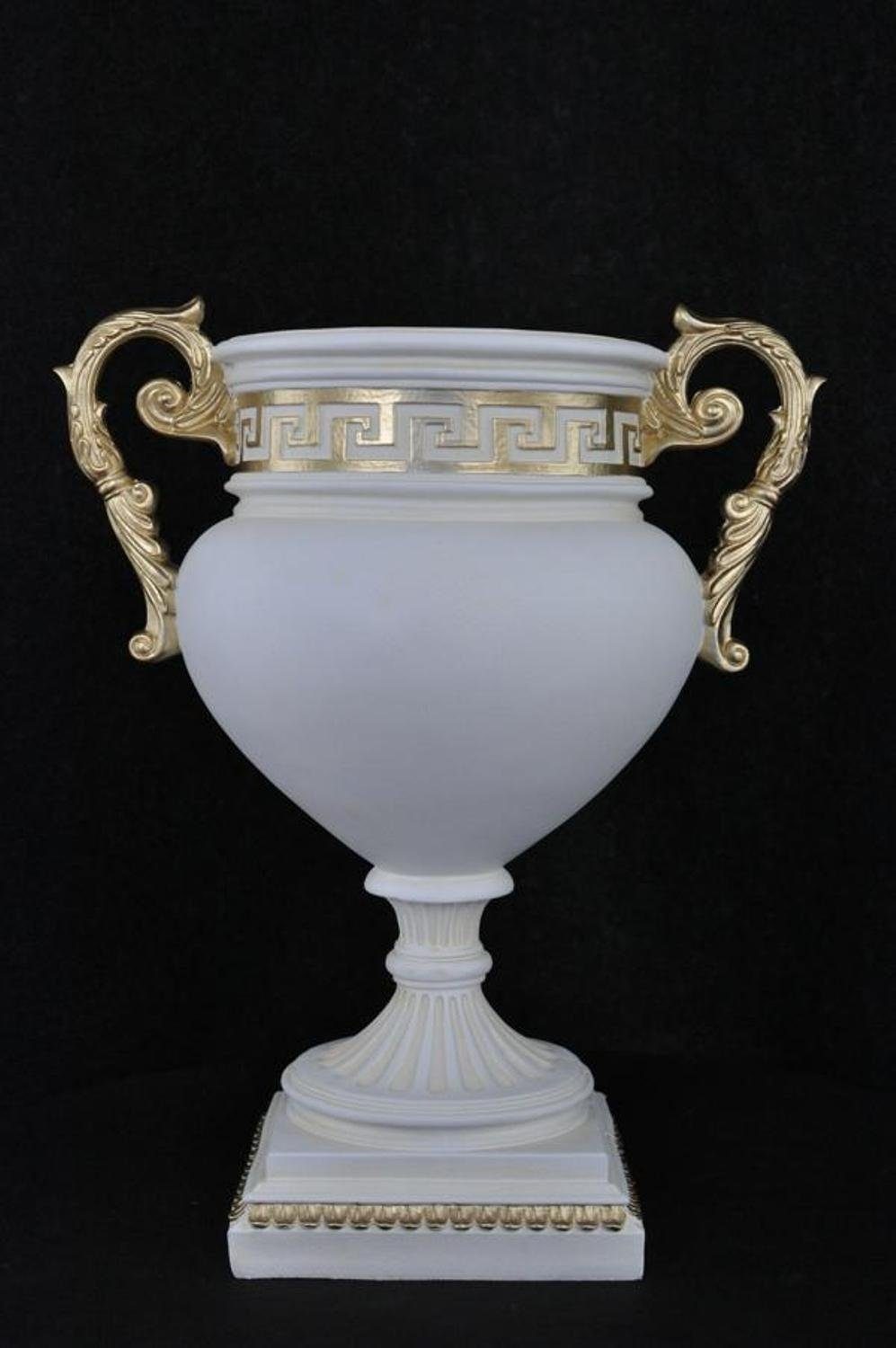 JVmoebel Skulptur Design Blumen Topf XXL Vase Vasen Handarbeit Deko Kelch Pokal 49cm Weiß