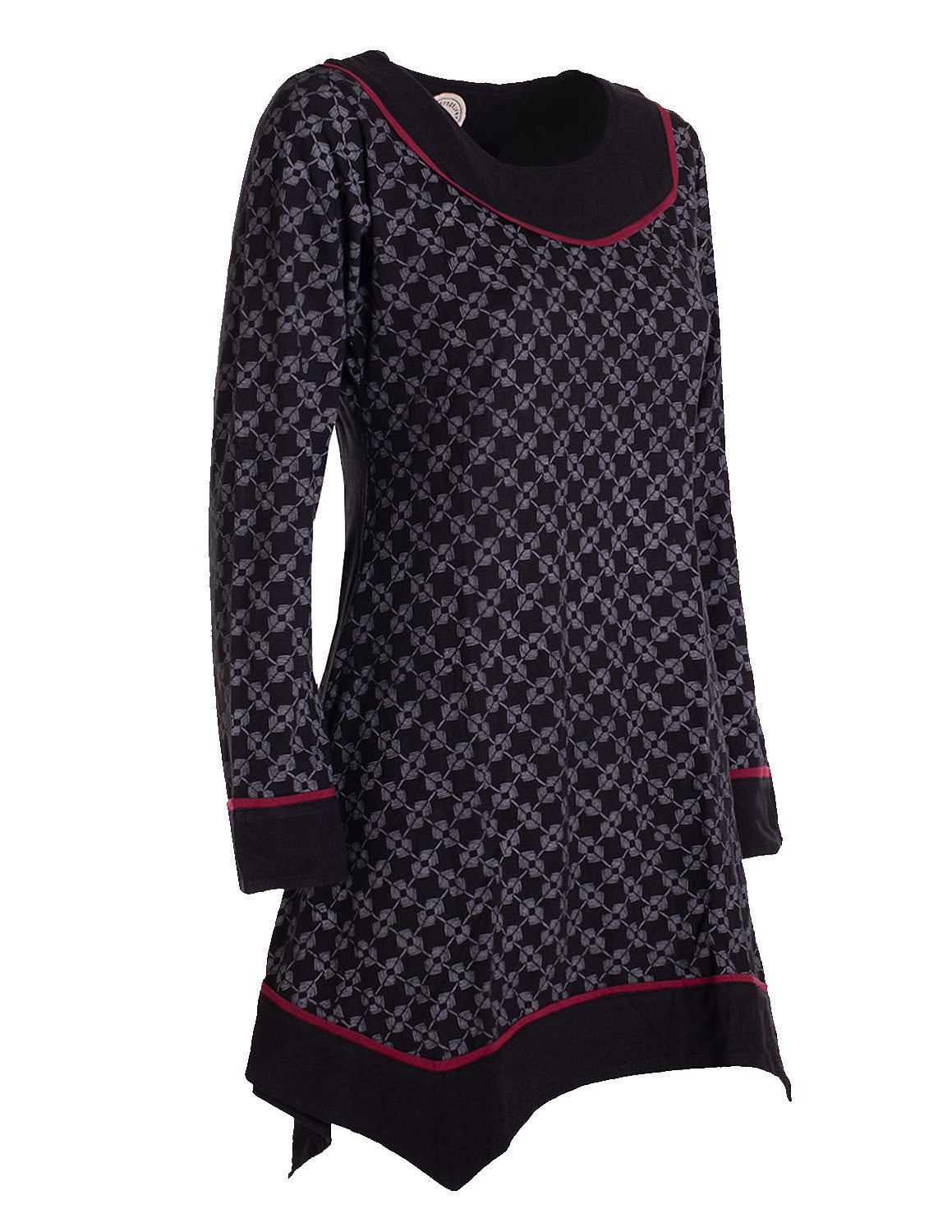 Vishes Tunikakleid Langarm Damen Tunika Shirt-Kleid Ethno Zipfel-Bluse Blusenkleid Elfen, Hippie, Boho Style