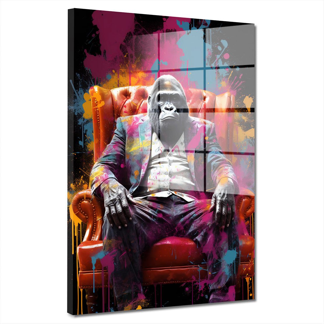 Acrylglasbild Pop Art Gorilla im Anzug Acrylglas Wandbild Bild Wanddeko Wohnzimmer X