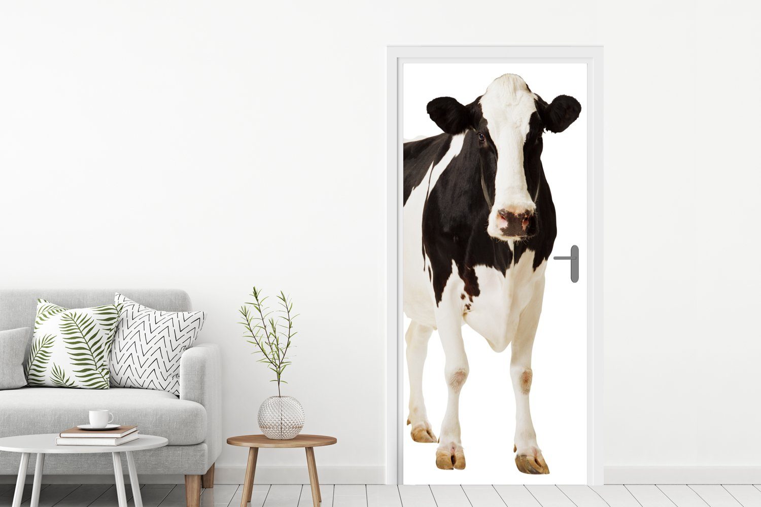 MuchoWow Türtapete Schwarz cm 75x205 - für Kuh Türaufkleber, St), Tür, (1 Fototapete Weiß - bedruckt, - Tiere, Matt