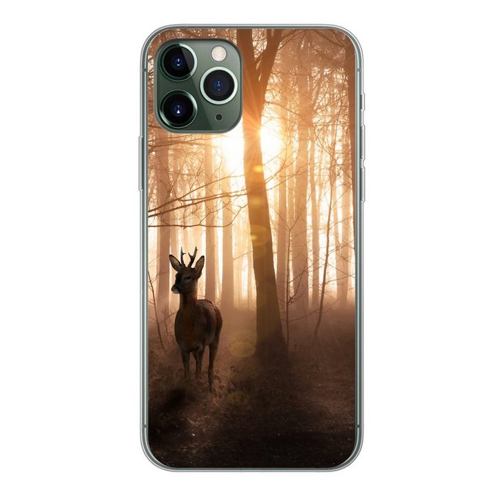 MuchoWow Handyhülle Wald - Hirsche - Sonne - Bäume - Winter - Natur - Tiere Handyhülle Apple iPhone 11 Pro Smartphone-Bumper Print Handy