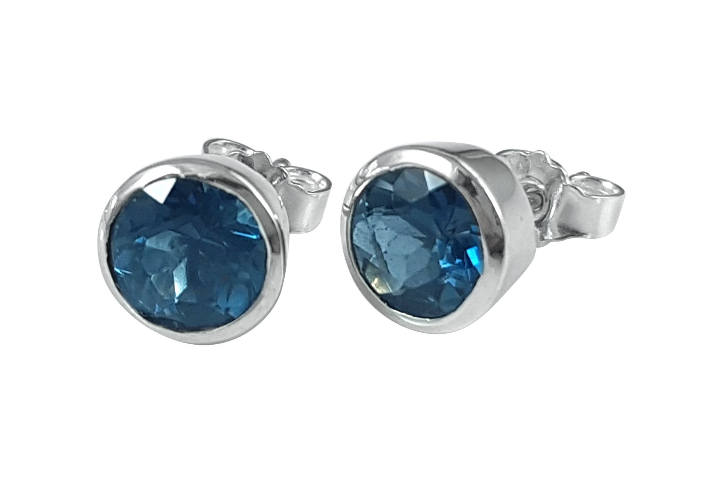 ALUNA Paar Ohrstecker Silber 925 mit Blautoas in London Blue facettiert (inklusive Schmuckbox), mit stabilen Flügelmuttern - Made in Germany - er039x112