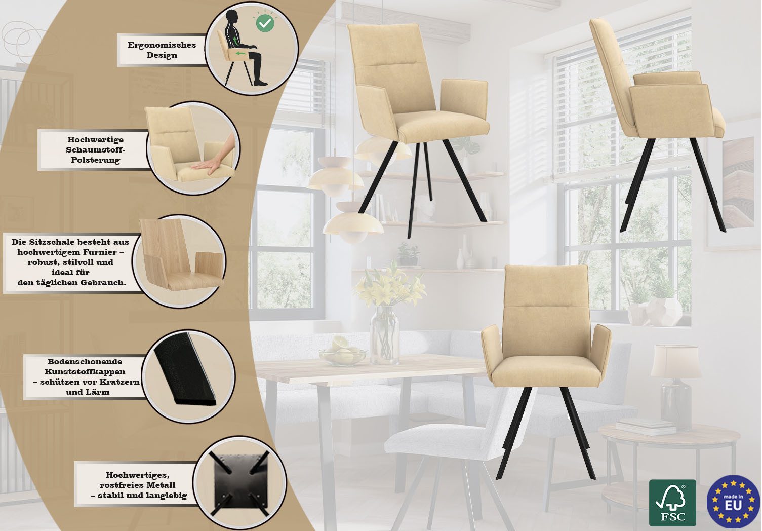 OTTO home Armlehnstuhl Sava (Set, 2 St), Metallgestell