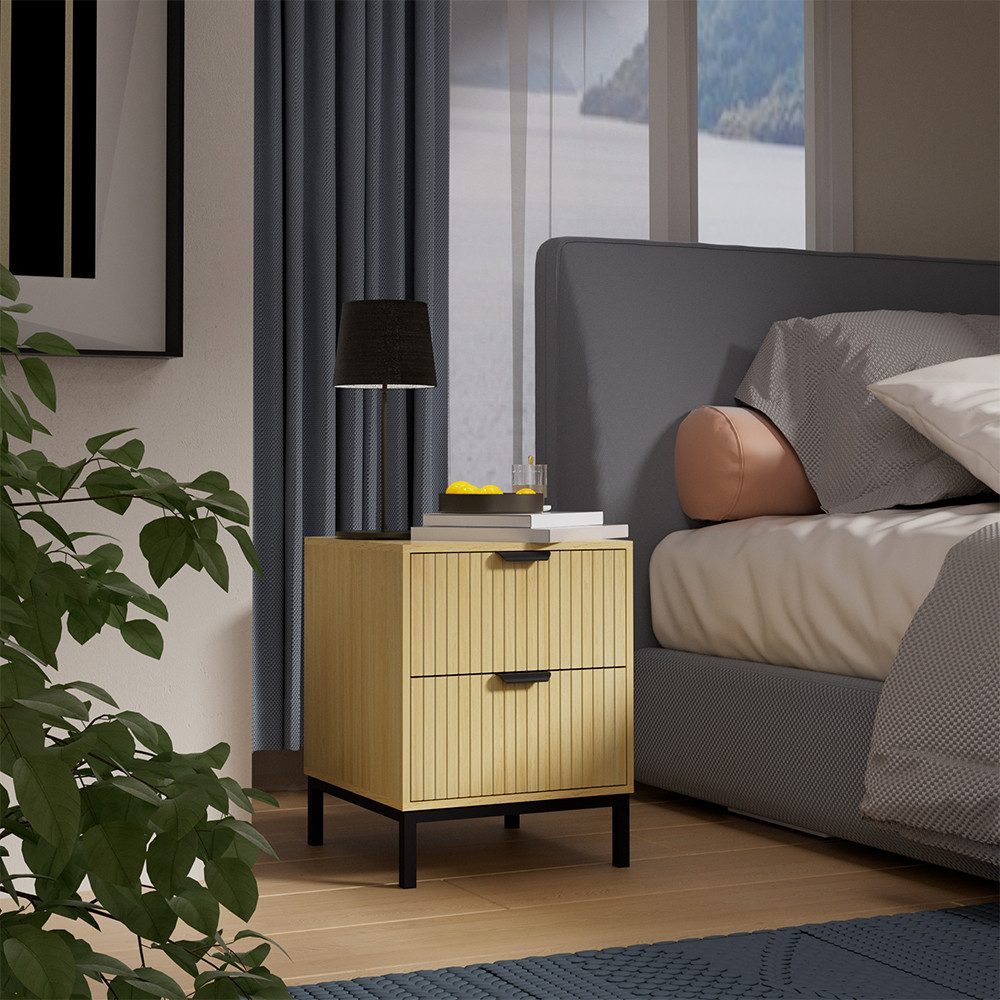 Vicco Nachtschrank Lennox, Eiche/Schwarz, 40 x 52 cm mit 2 Schubladen (1-St)