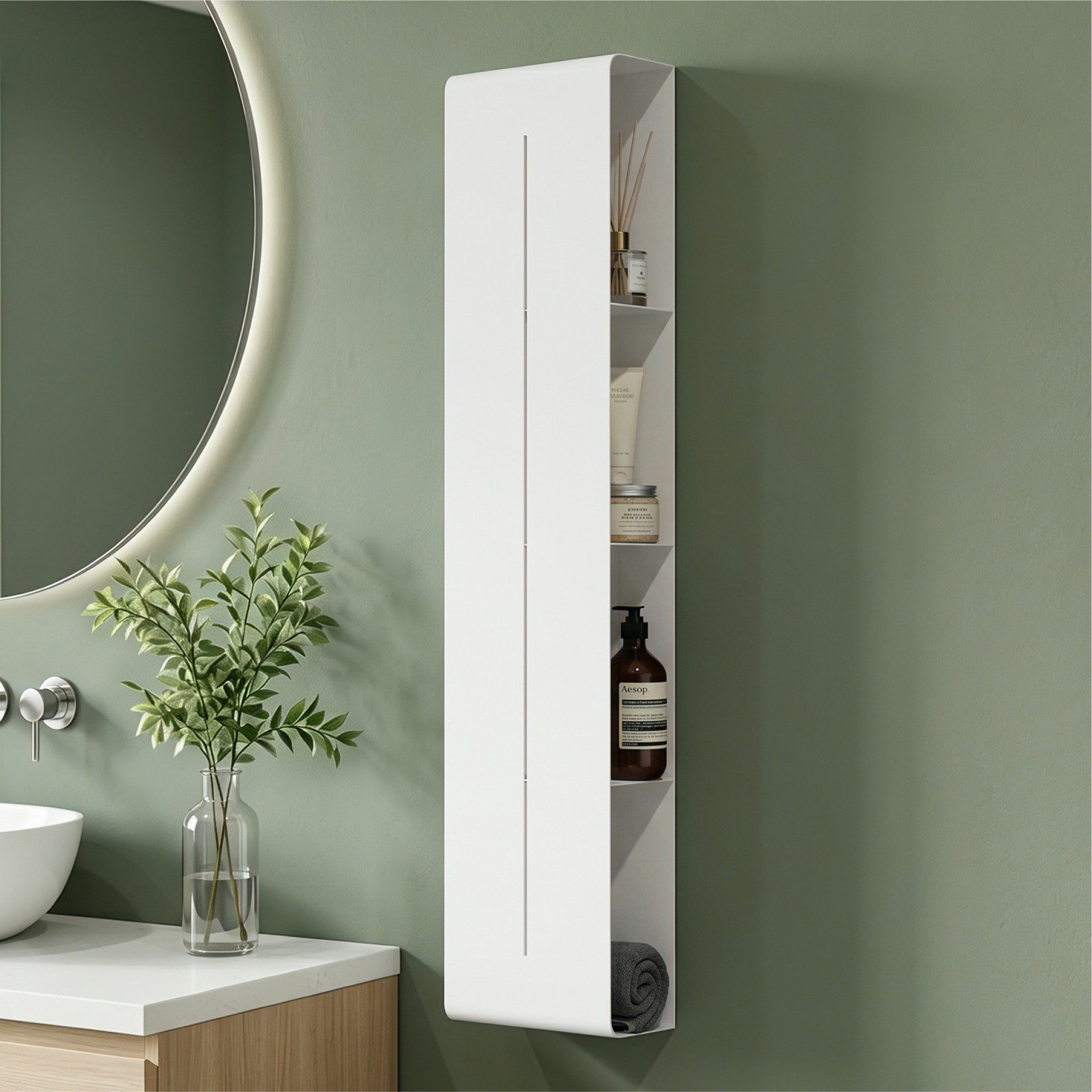 Mai & Mai Duschregal Duschablage schmal mit 4 Ablagen in Weiß hoher Ebenenabstand Reglo-16, 15 cm lange Ablauföffnungen für schnellen Wasserabfluss