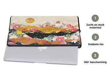 MuchoWow Laptop-Hülle Gold - Blumen - Druck - Abstrakt - Landschaft - Muster 13.3 Zoll, Laptopsleeve, weiches Innenfutter zum Schutz Kratzern, Laptoptasche