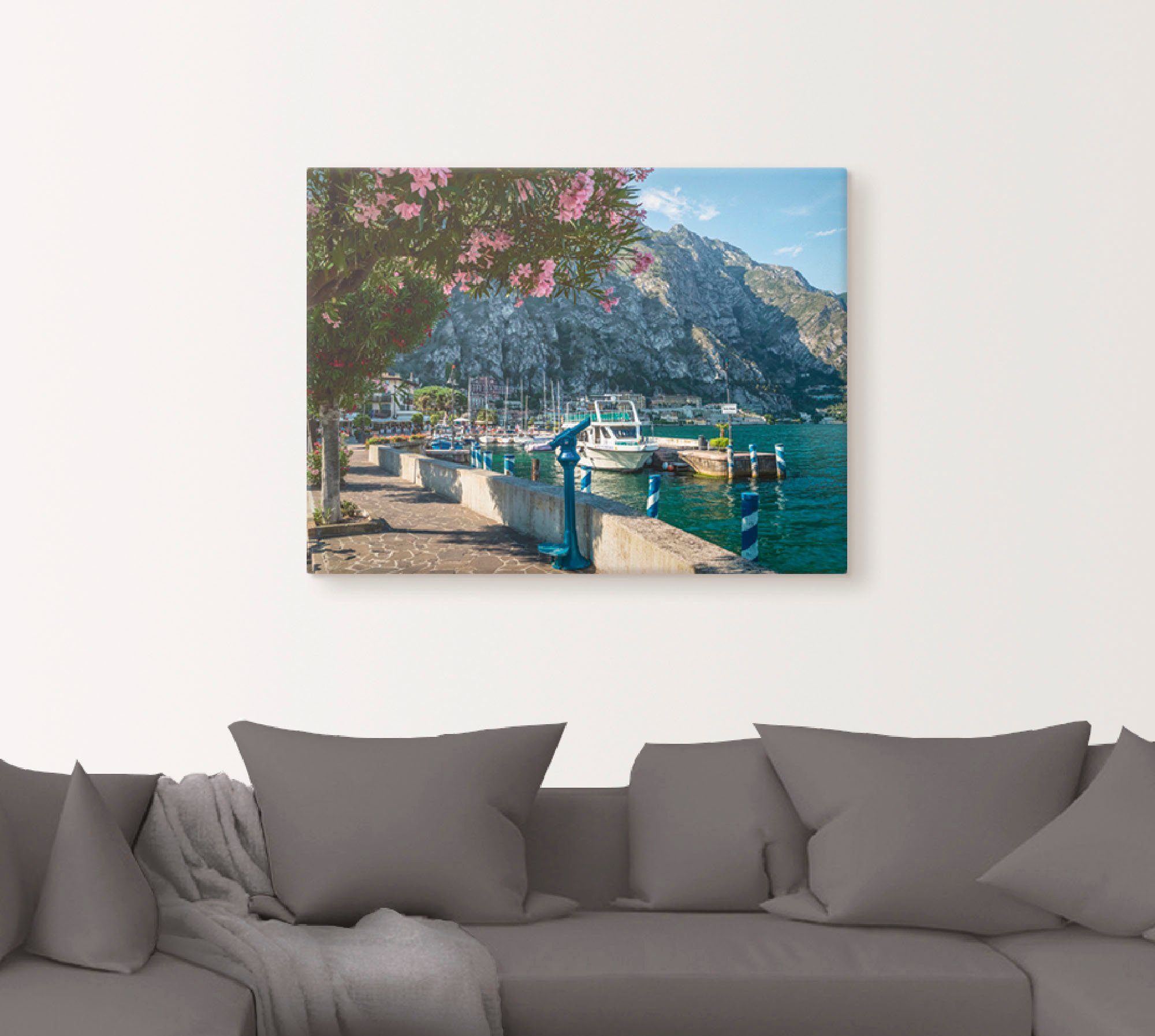 Artland Leinwandbild Gardasee Hafen Limone sul Garda I, Europa (1 St), auf Holzrahmen gespannt