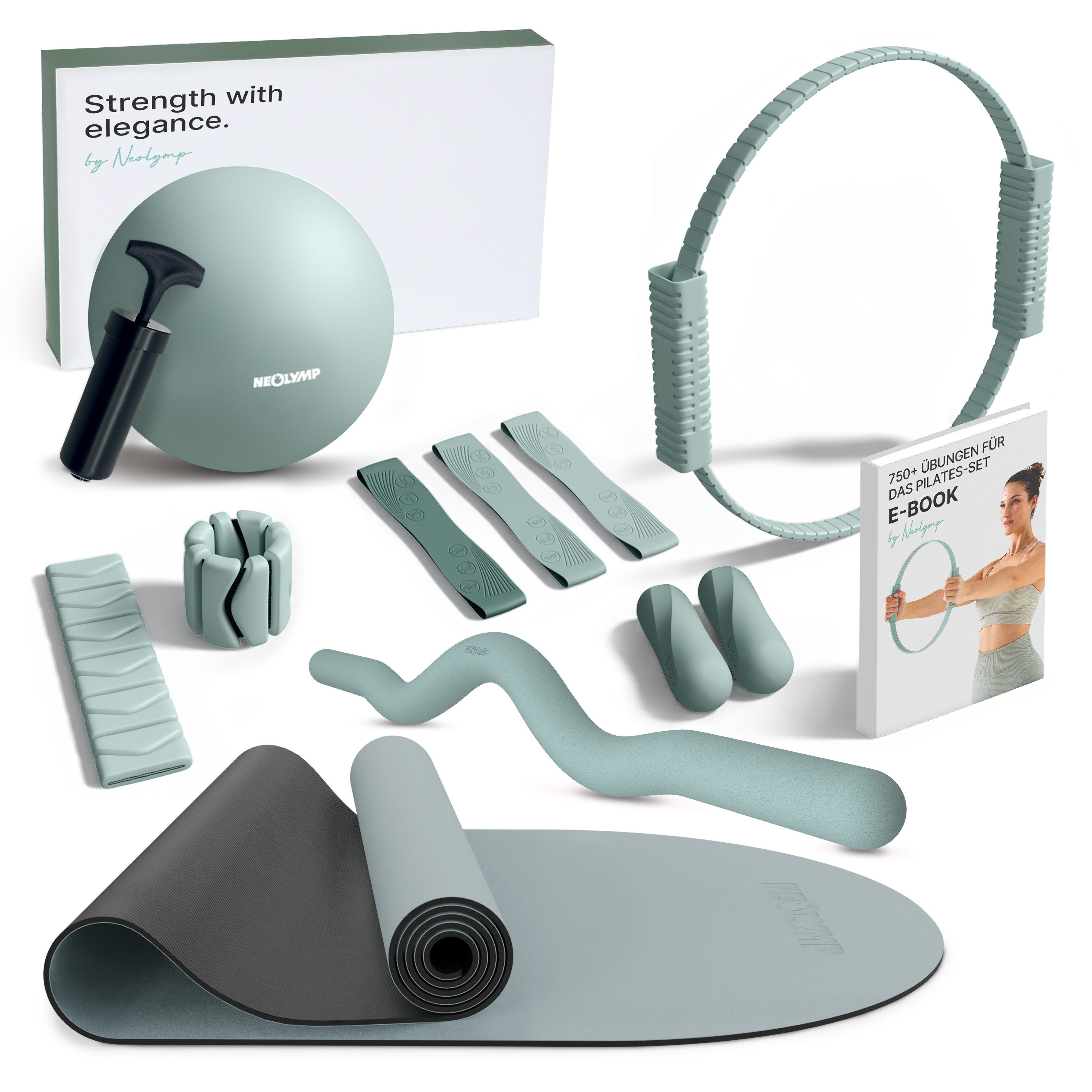 NEOLYMP Pilates-Ring Pilates Set für Zuhause – Pilates Ball, Pilates Ring & Gewichte (Pilates Essential Kit Damen & Anfänger - Home Pilates), Pilates Zubehör Set – inkl. Pilates Bänder, 1kg Hanteln & E-Book