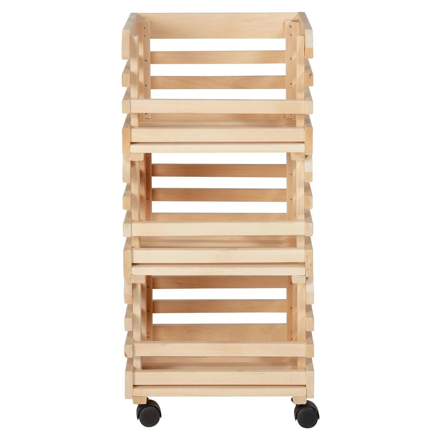 Inter Link Holzkiste 3-teilig FRUITS, Braun, Kiefernholz massiv, Stapelbar, mit Rollen, B 37 x H 80 x T 30 cm