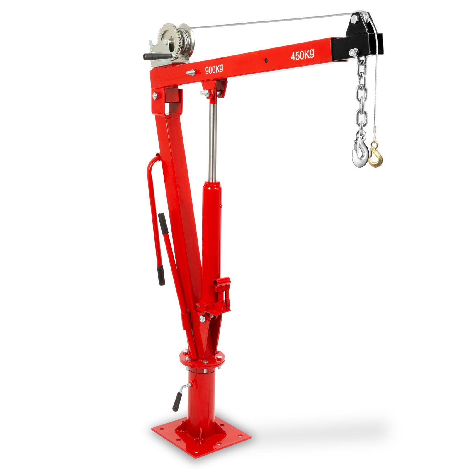 EBERTH Werkstattkran Ladekran mit 900 kg Traglast, Seilwinde, 360° Drehkranz, Tragkraft max.0,99t klappbar, Anhänger Kran mit 1750mm Hubhöhe