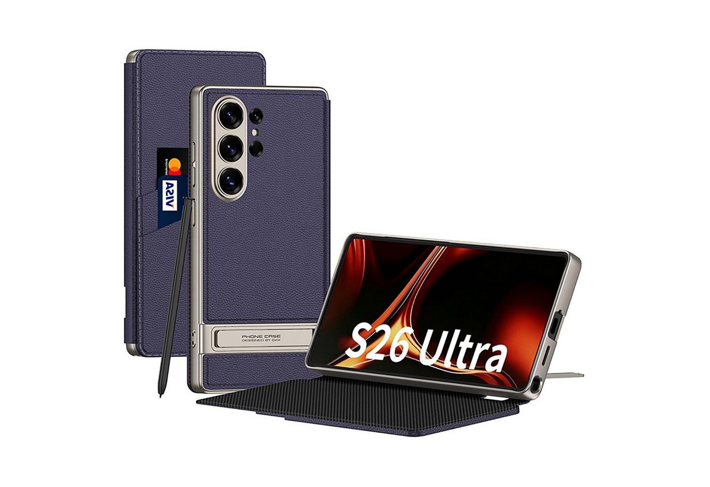 Wigento Handyhülle Für Samsung Galaxy S26 Ultra 5G Leder Tasche Book Hülle Lila 6.9, Kartenfächer, Standfunktion