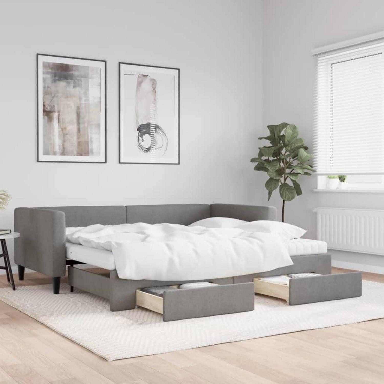 LuxusKollektion Schlafsofa Schlafsofa 2 90 x 200 mit Bettkasten & Schublade & Matratze Dunkelgrau