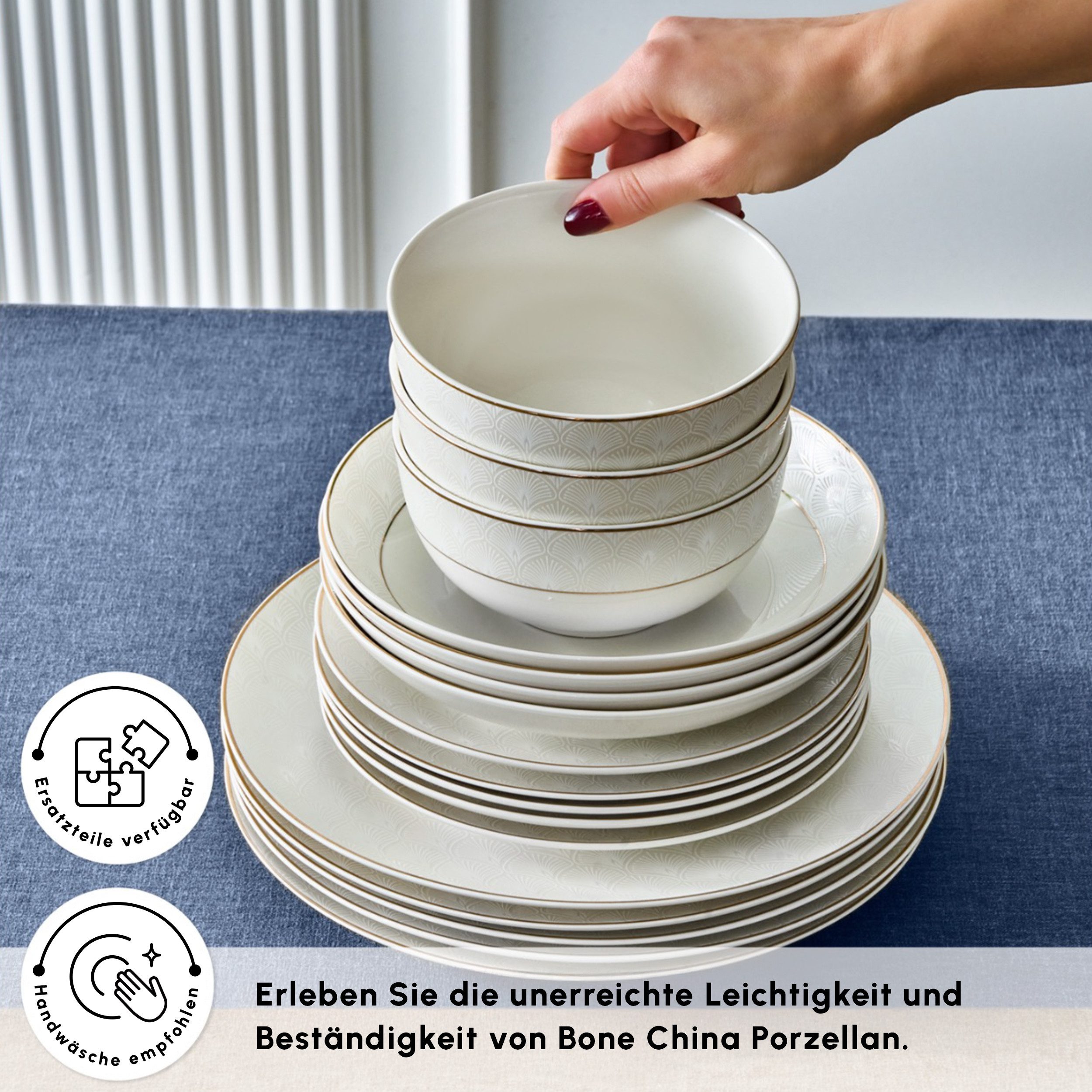 Karaca Geschirr-Set Karaca Elegance Bone Mandarin 53-teiliges Geschirrset 12 Personen Gold