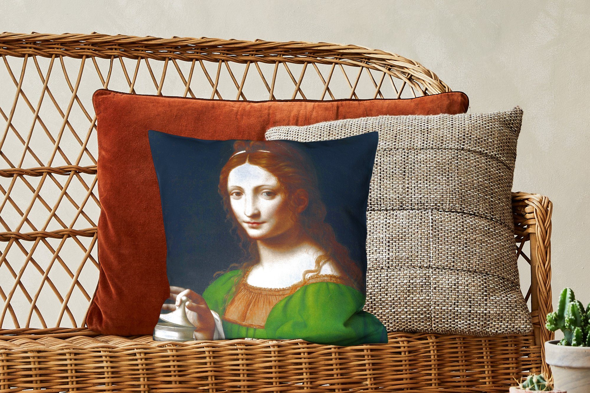 MuchoWow Dekokissen Maria Magdalena - Vinci, für Sofakissen Leonardo mit Füllung Wohzimmer, da Deko, Zierkissen Schlafzimmer