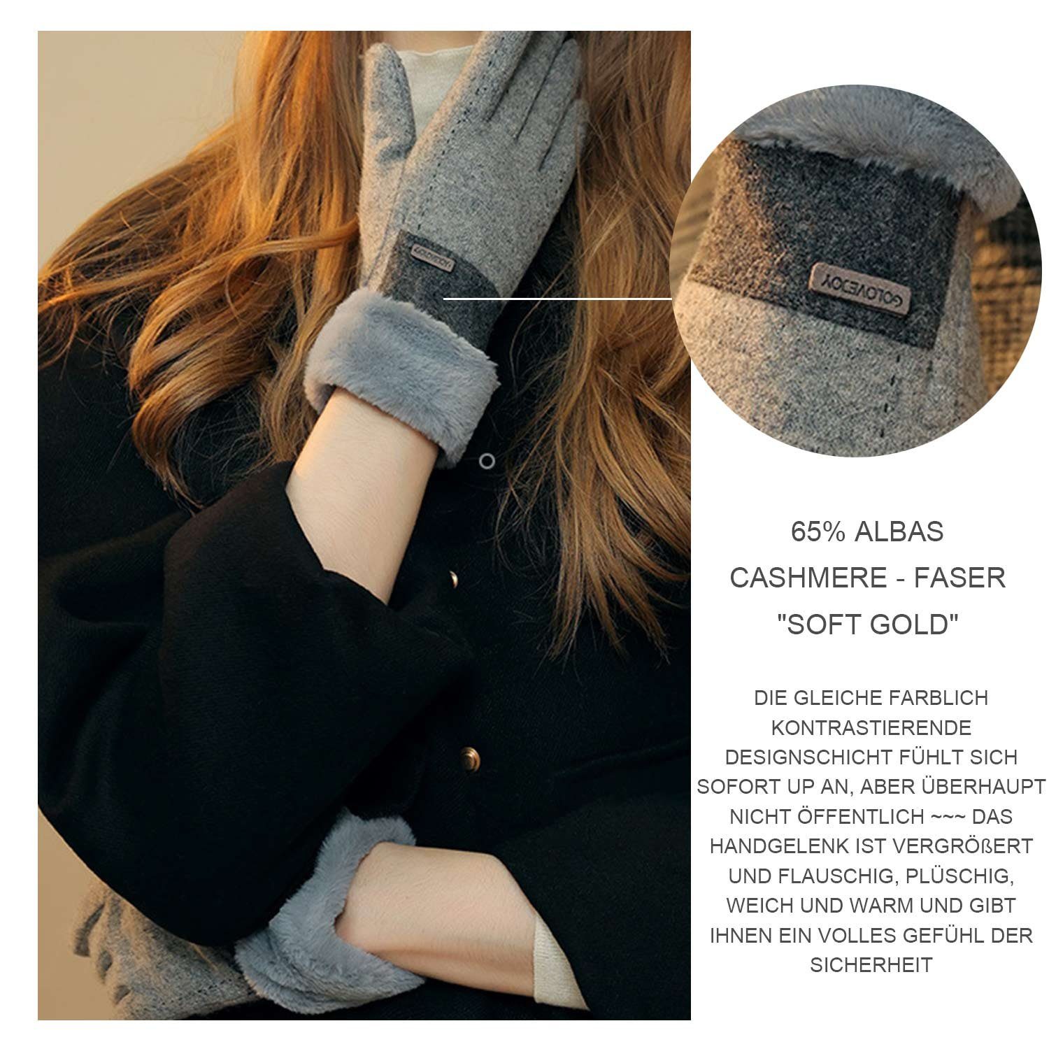 MAGICSHE Damen Touchscreen Winter Handschuhe Fleecehandschuhe Grau Fleecefutter mit Thermo