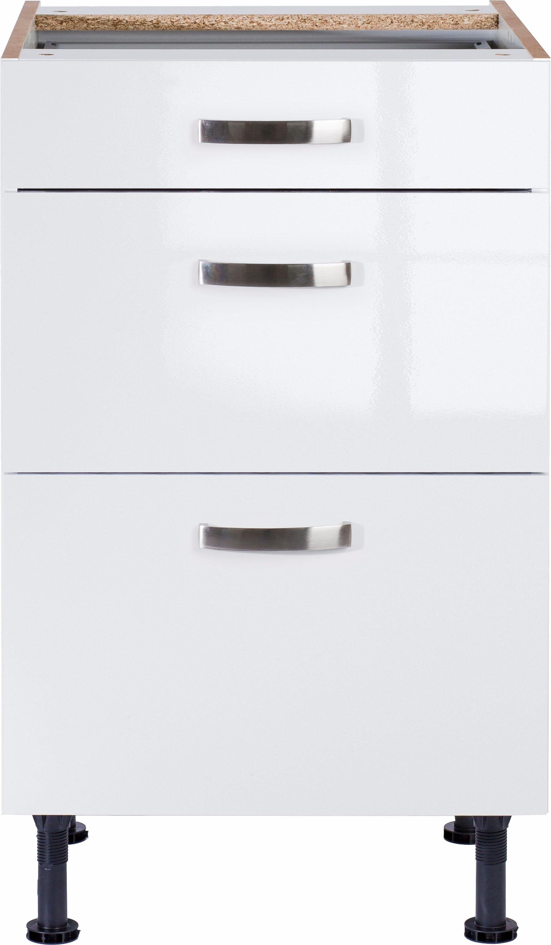 OPTIFIT Unterschrank Cara Breite 50 weiß weiß cm, Soft-Close-Funktion | und Glanz/weiß mit Vollauszügen