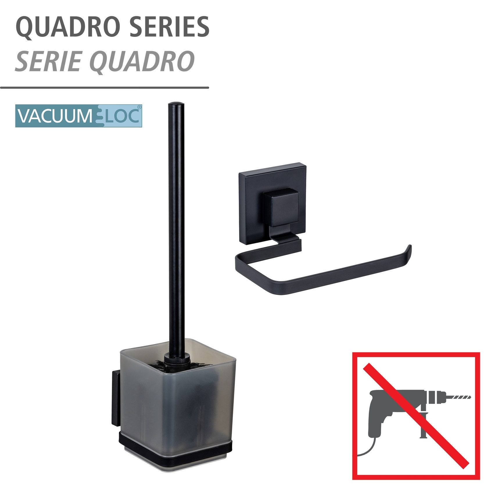 WENKO WC-Garnitur Vacuum-Loc® Quadro, WC-Bürstenhalter & Toilettenpapierhalter, Wandmontage ohne Bohren – Bild 3 von 5