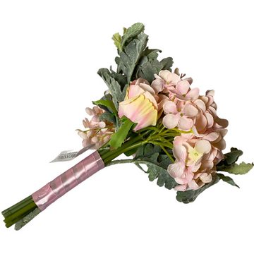 Gestecke Blumenstrauß Strauß Bouquet Rosen Hortensien Rosa Pink 28cm, DekoTown