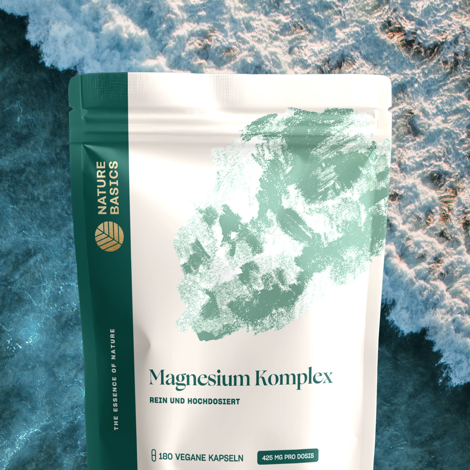 Nature Basics Hochwertiges natürliches Magnesium Vegan & Nachhaltig im Braunglas 180 Kapseln, 180 St., 140 g
