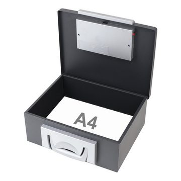 HMF Geldkassette kleiner Tresor mit Elektronikschloss, Dokumentenkasette für sichere Aufbewahrung von DIN A4 Dokumenten